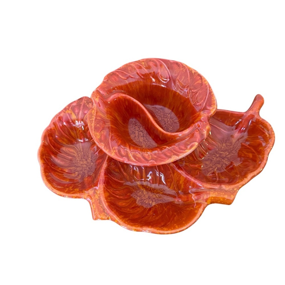 Mid Century Vintage Burnt Orange California Pottery Divided Serving Dish 2229 - Picture 10 of 11